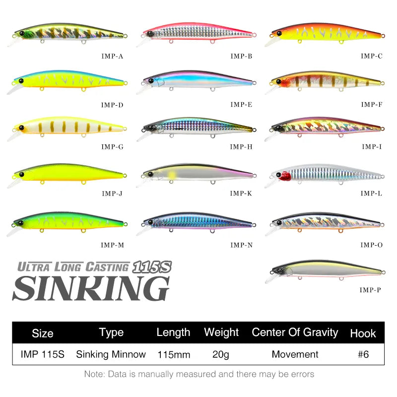 TSURINOYA IMP 115S Sinking Minnow Fishing Hard Bait