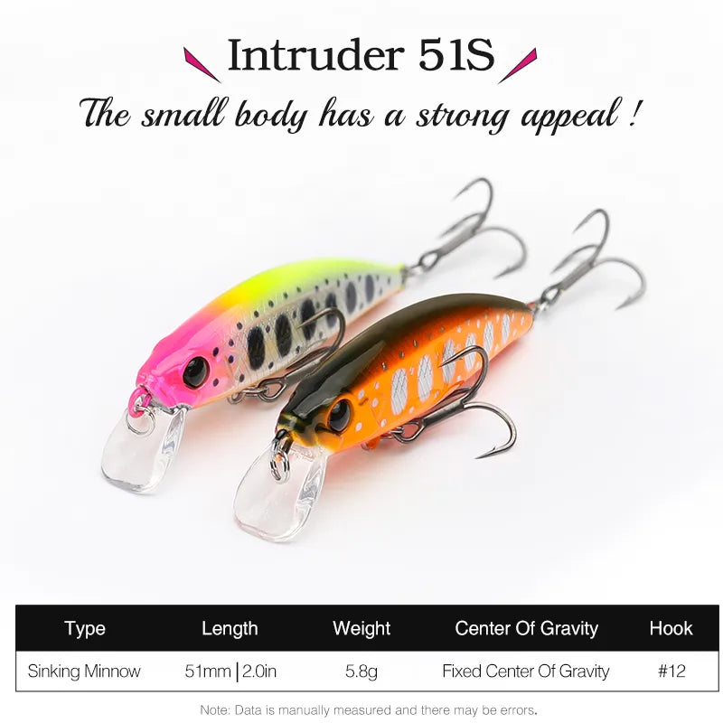 TSURINOYA Intruder 51S Sinking Minnow 5pcs With Lure Box 46mm 5g Ajing