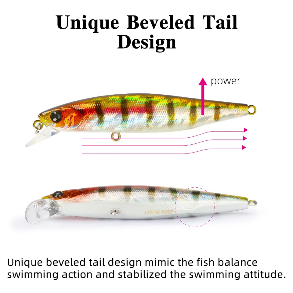 TSURINOYA 88mm 10.3g 88SP Suspending Minnow DW76 Long Casting Fishing Lure Pike Bass Jerkbait Tackle Artificial Hard Lure