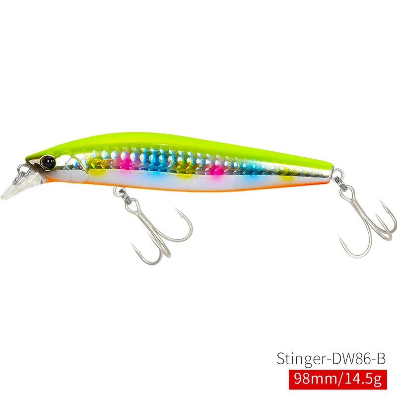 TSURINOYA 98SP Suspending Minnow Fishing Lure Stinger 98mm 14.5g Ultra Long Casting Saltwater Jerkbait Artificial Hard Bait Pike