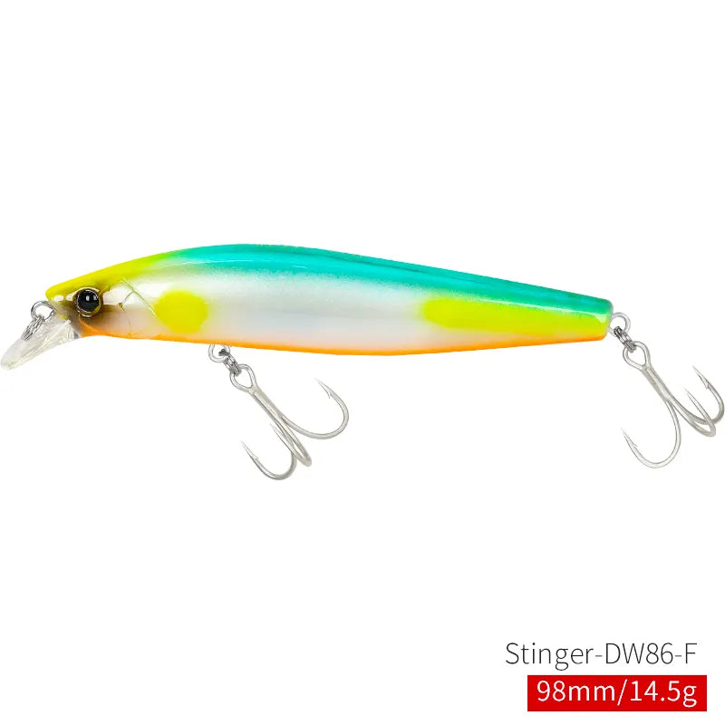 TSURINOYA 98SP Suspending Minnow Fishing Lure Stinger 98mm 14.5g Ultra Long Casting Saltwater Jerkbait Artificial Hard Bait Pike