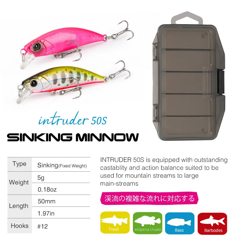 TSURINOYA INTRUDER TROUT DW106 Sinking Minnow Crankbait 5pcs Set