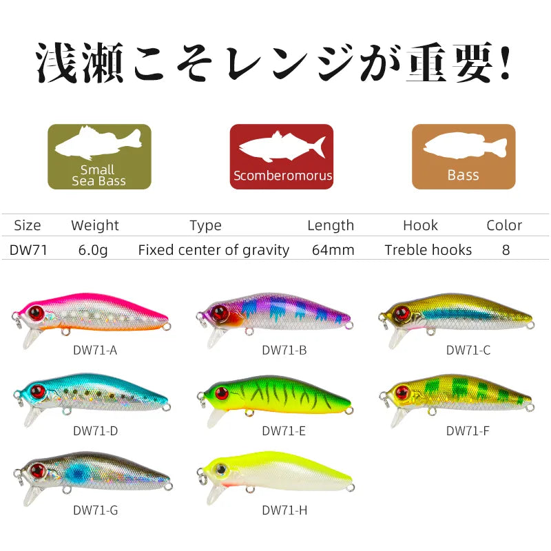 TSURINOYA 64F Dead Floating Minnow DW71 64mm 6g Hard Baits