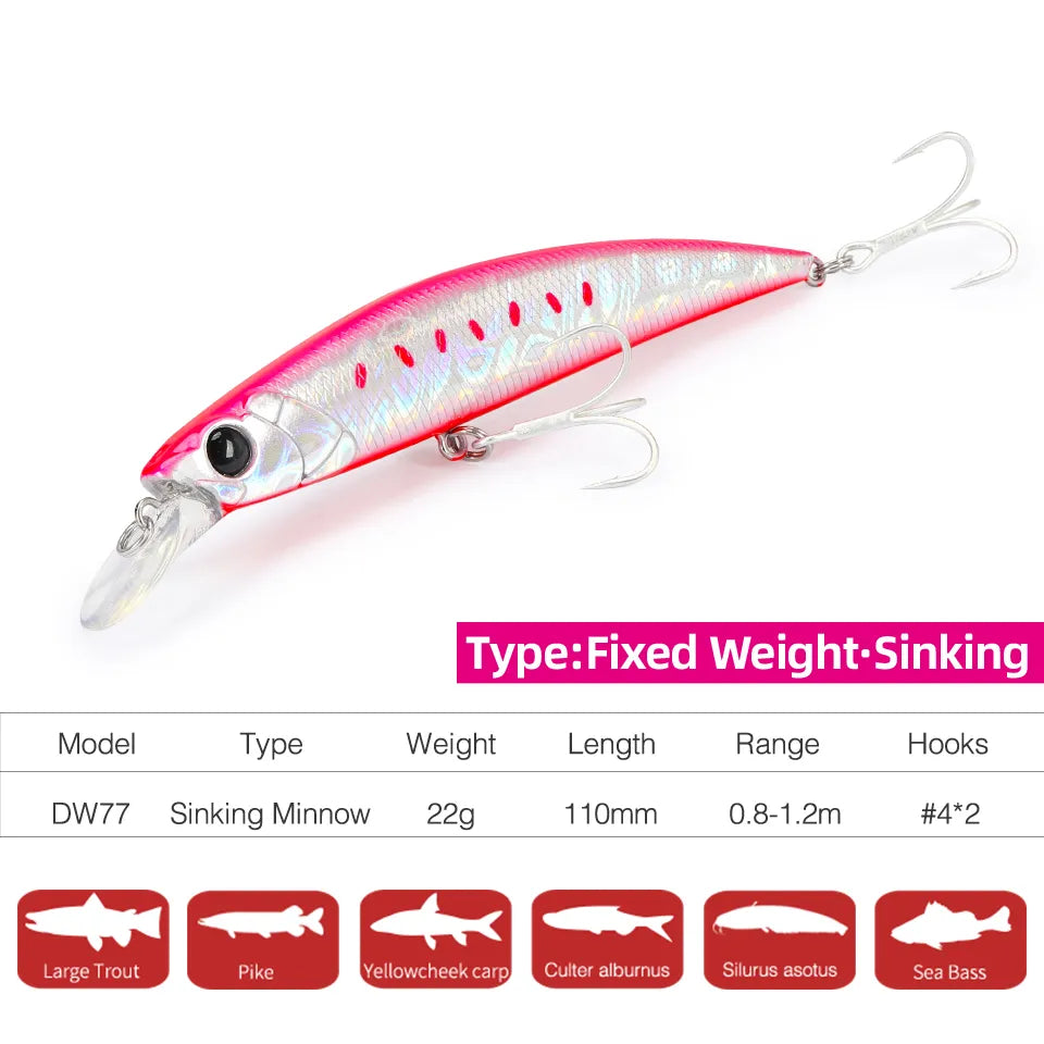 TSURINOYA 110S Sinking Minnow DW77 110mm 22g Hard Bait