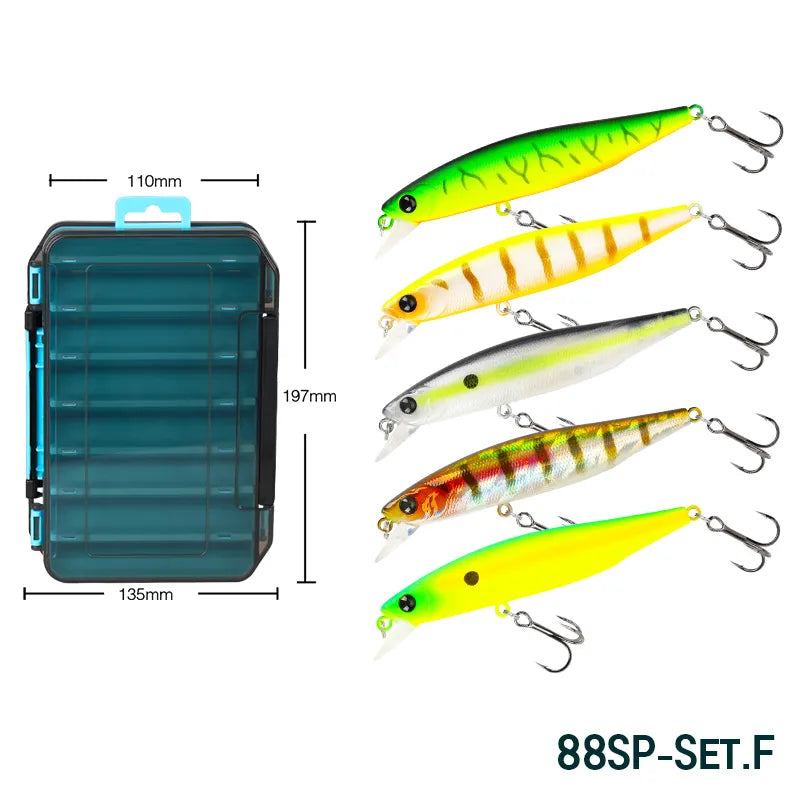 TSURINOYA 88SP Suspending Minnow Jerkbait 88mm 10.3g Bass Fishing Lure Kit 5 pcs Long Novices Suitable Casting Lake Wobblers