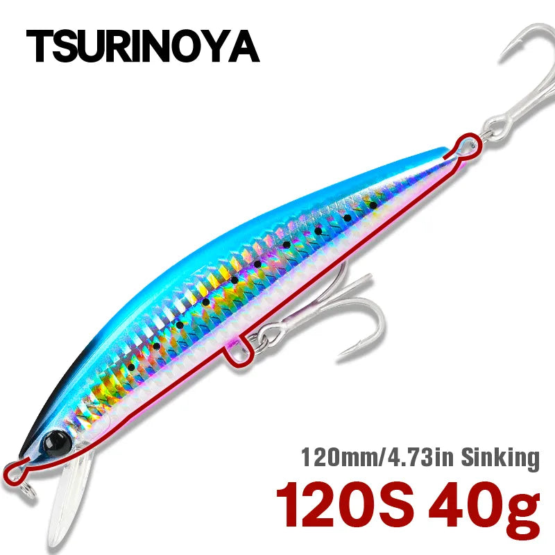 TSURINOYA 120S Sinking Minnow 12cm 40g DW37 Hard Bait