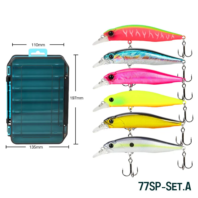 TSURINOYA 77SP 77mm 8.5g Jerkbait 6pcs Fishing Lure Hard Baits Suspending Minnow Set Lure Box Long Casting Pike Fishing Tackle