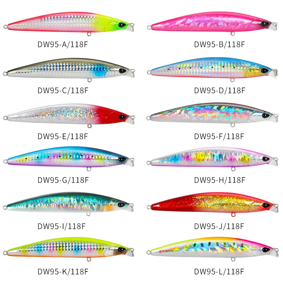 TSURINOYA 118mm 19g Shallow Range Floating Minnow Fishing Lure Set 6pcs 118F Lure Box Sea Pond Long Casting Artificial Fishing T