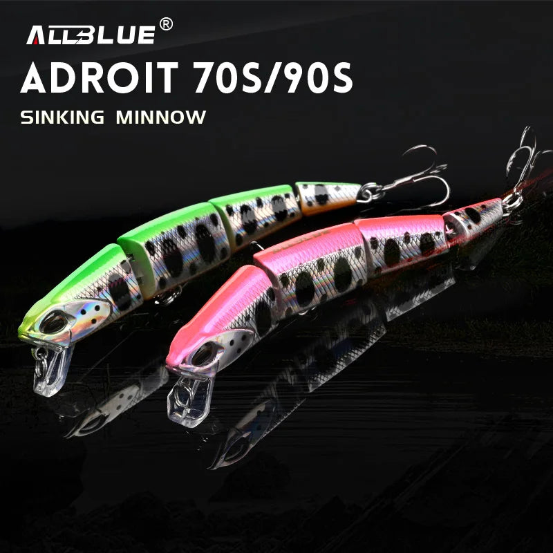 ALLBLUE Professional Jointed Swimbait 70mm 90mm Sinking Minnow Fishing Lure Jerkbait Artificial Hard Baits for Pike Bass Perch