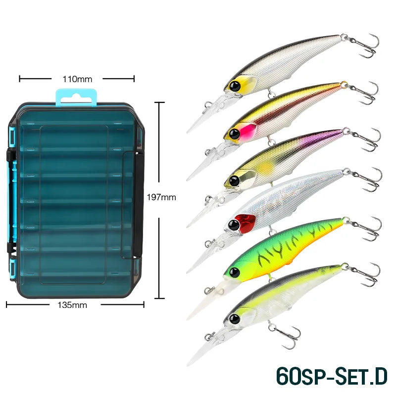 TSURINOYA Suspending Minnow 60SP Set 5.7g 6pcs Fishing Lure Explorers SHAD Hard Bait Long Casting Pike Perch Chub Jerkbait Kit