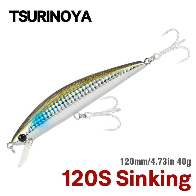 TSURINOYA 120S Long Casting Sinking Minnow 120mm 40g Hard Baits