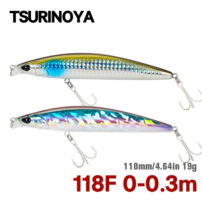 TSURINOYA 118mm 19g 0-30cm Shallow Range DW95 118F Hard Bait