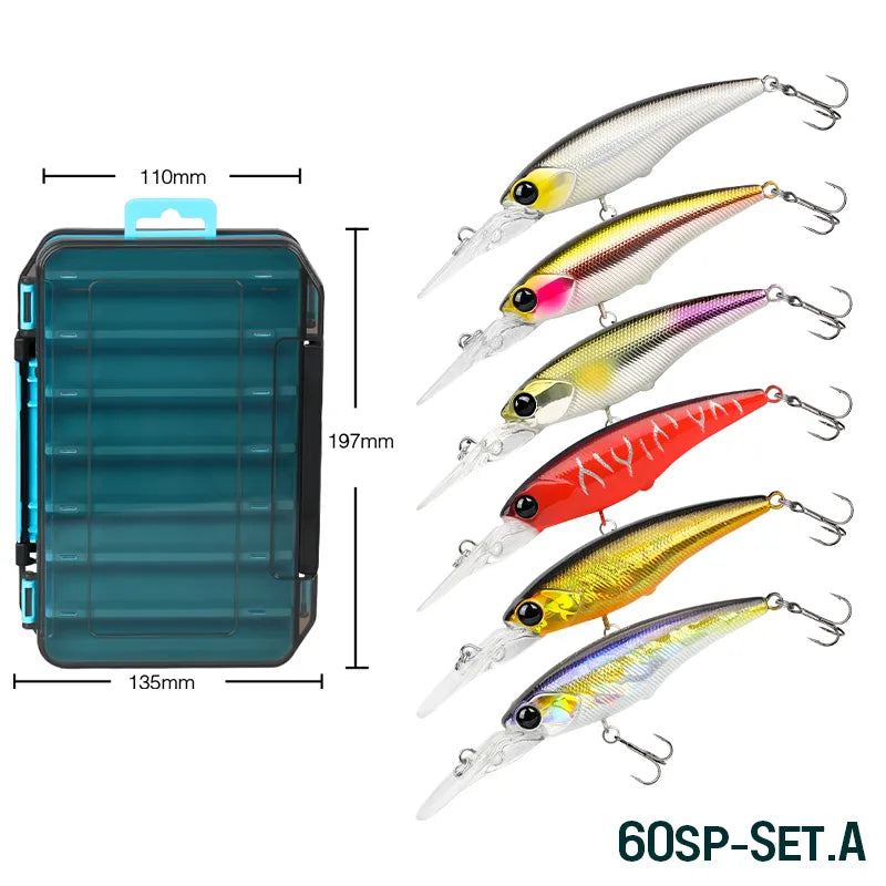 TSURINOYA Suspending Minnow 60SP Set 5.7g 6pcs Fishing Lure Explorers SHAD Hard Bait Long Casting Pike Perch Chub Jerkbait Kit