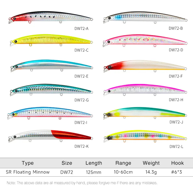 TSURINOYA 125F Slim Minnow Floating DW72 125mm 14.3g Hard Baits