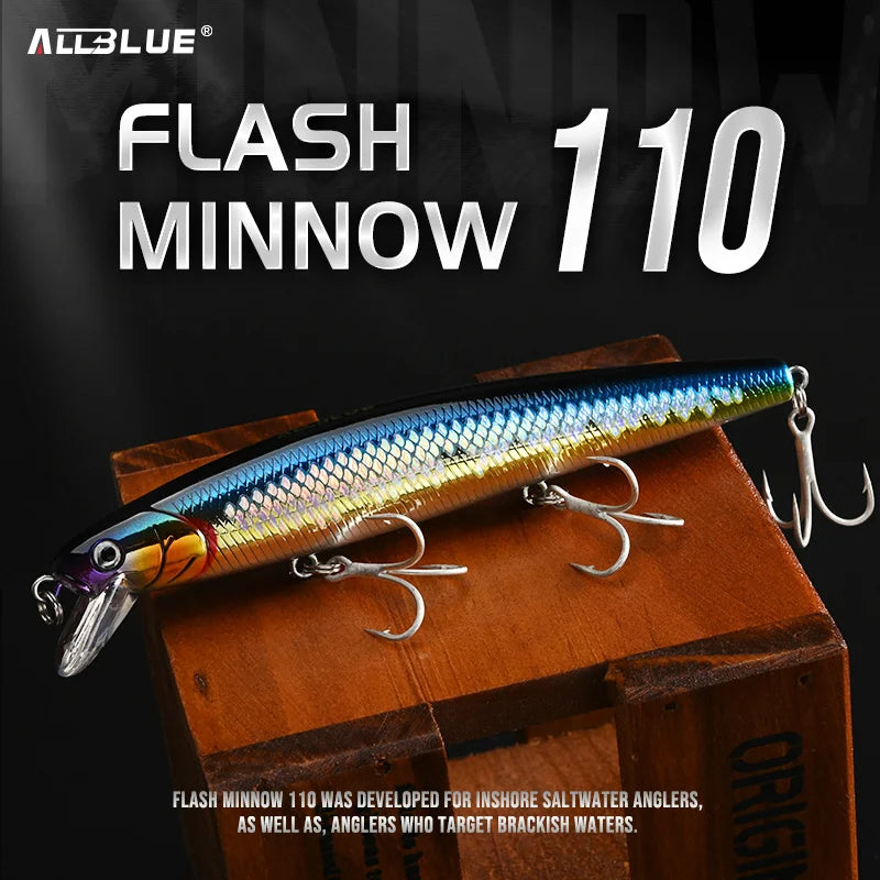 ALLBLUE FlashMinnow 110 Fishing Lure 110mm 17.8g Glow Jerkbait Wobbler Slow Suspending Minnow Plastic Bait Bass Pike Tackle