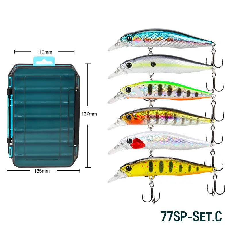 TSURINOYA 77SP 77mm 8.5g Jerkbait 6pcs Fishing Lure Hard Baits Suspending Minnow Set Lure Box Long Casting Pike Fishing Tackle