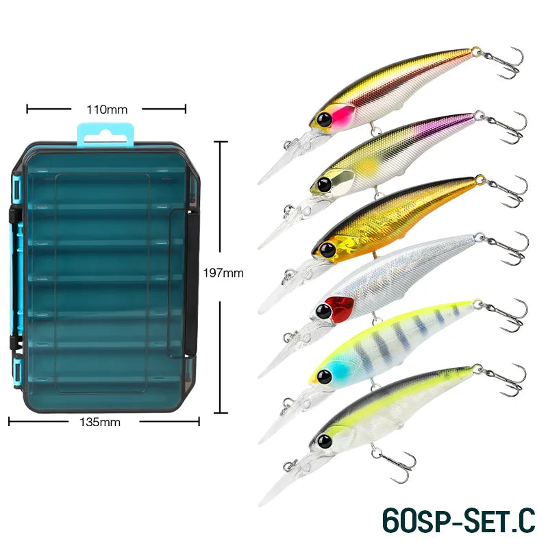 TSURINOYA Suspending Minnow 60SP Set 5.7g 6pcs Fishing Lure Explorers SHAD Hard Bait Long Casting Pike Perch Chub Jerkbait Kit