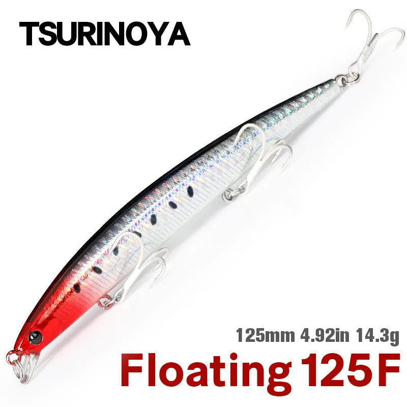 TSURINOYA 125F Slim Minnow Floating DW72 125mm 14.3g Hard Baits