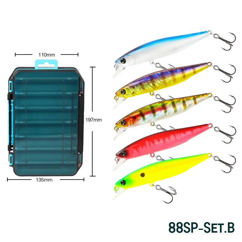 TSURINOYA 88SP Suspending Minnow Jerkbait 88mm 10.3g Bass Fishing Lure Kit 5 pcs Long Novices Suitable Casting Lake Wobblers