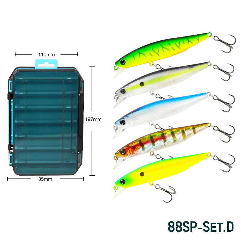 TSURINOYA 88SP Suspending Minnow Jerkbait 88mm 10.3g Bass Fishing Lure Kit 5 pcs Long Novices Suitable Casting Lake Wobblers