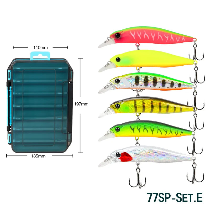 TSURINOYA 77SP 77mm 8.5g Jerkbait 6pcs Fishing Lure Hard Baits Suspending Minnow Set Lure Box Long Casting Pike Fishing Tackle