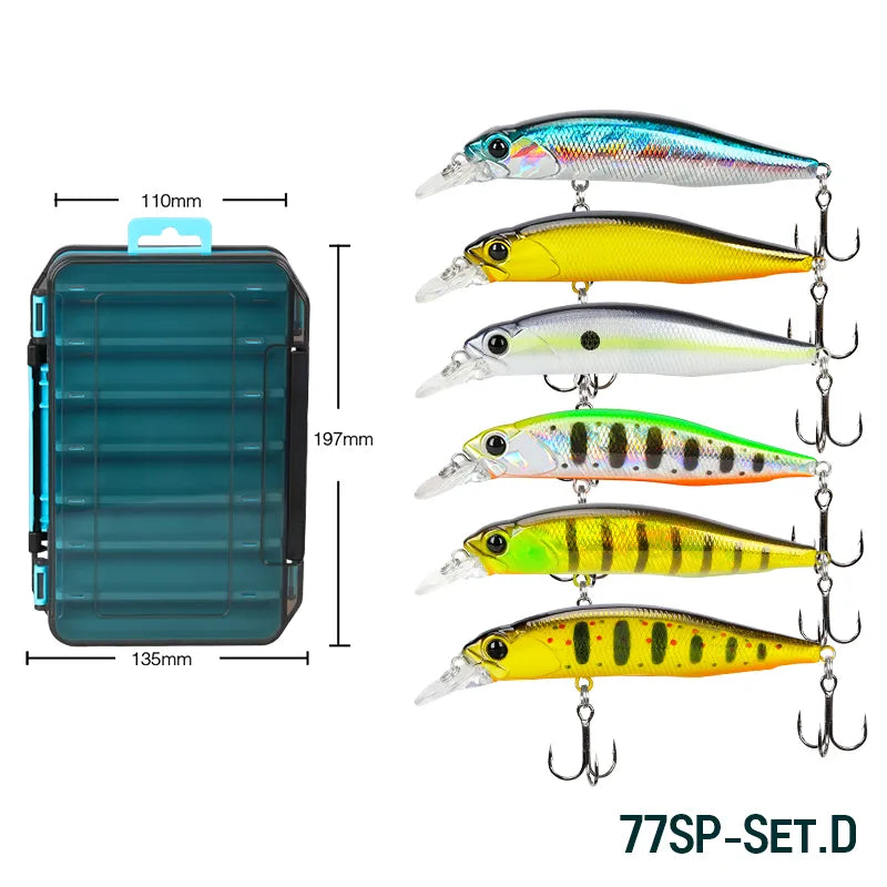 TSURINOYA 77SP 77mm 8.5g Jerkbait 6pcs Fishing Lure Hard Baits Suspending Minnow Set Lure Box Long Casting Pike Fishing Tackle