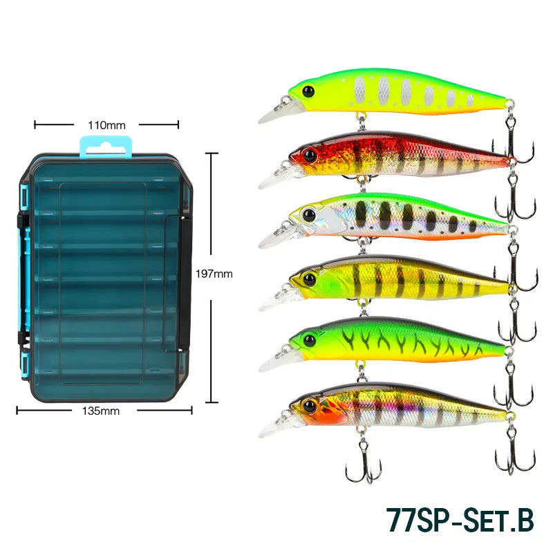 TSURINOYA 77SP 77mm 8.5g Jerkbait 6pcs Fishing Lure Hard Baits Suspending Minnow Set Lure Box Long Casting Pike Fishing Tackle