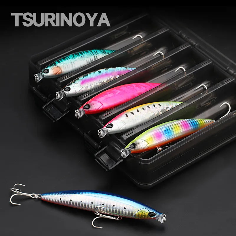 TSURINOYA 118mm 19g Shallow Range Floating Minnow Fishing Lure Set 6pcs 118F Lure Box Sea Pond Long Casting Artificial Fishing T