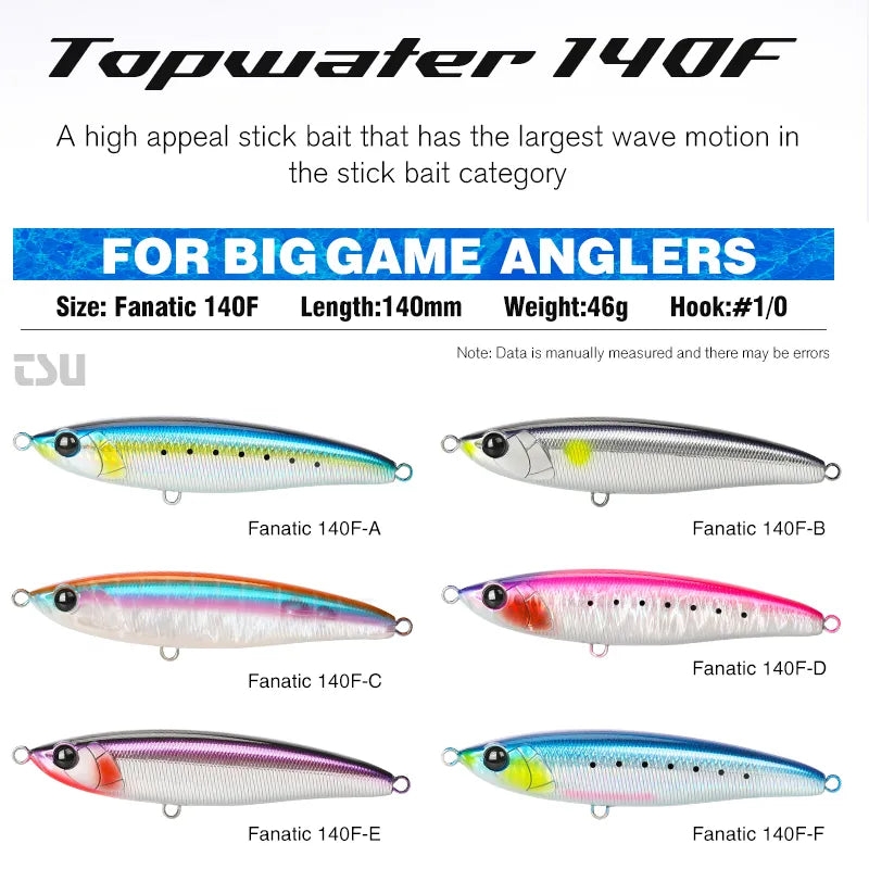 TSURINOYA FANATIC 140F Topwater Hard Baits