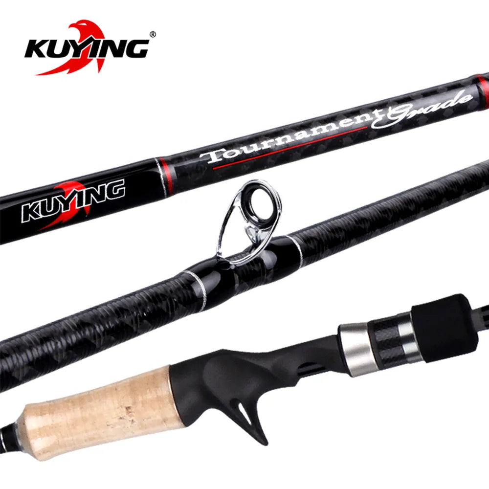 KUYING 2.1m Tournament Double Tips MH H Hard Casting Spinning Lure Fishing Rod Carbon Pole Pike Medium Fast 7-28g FUJI Seat