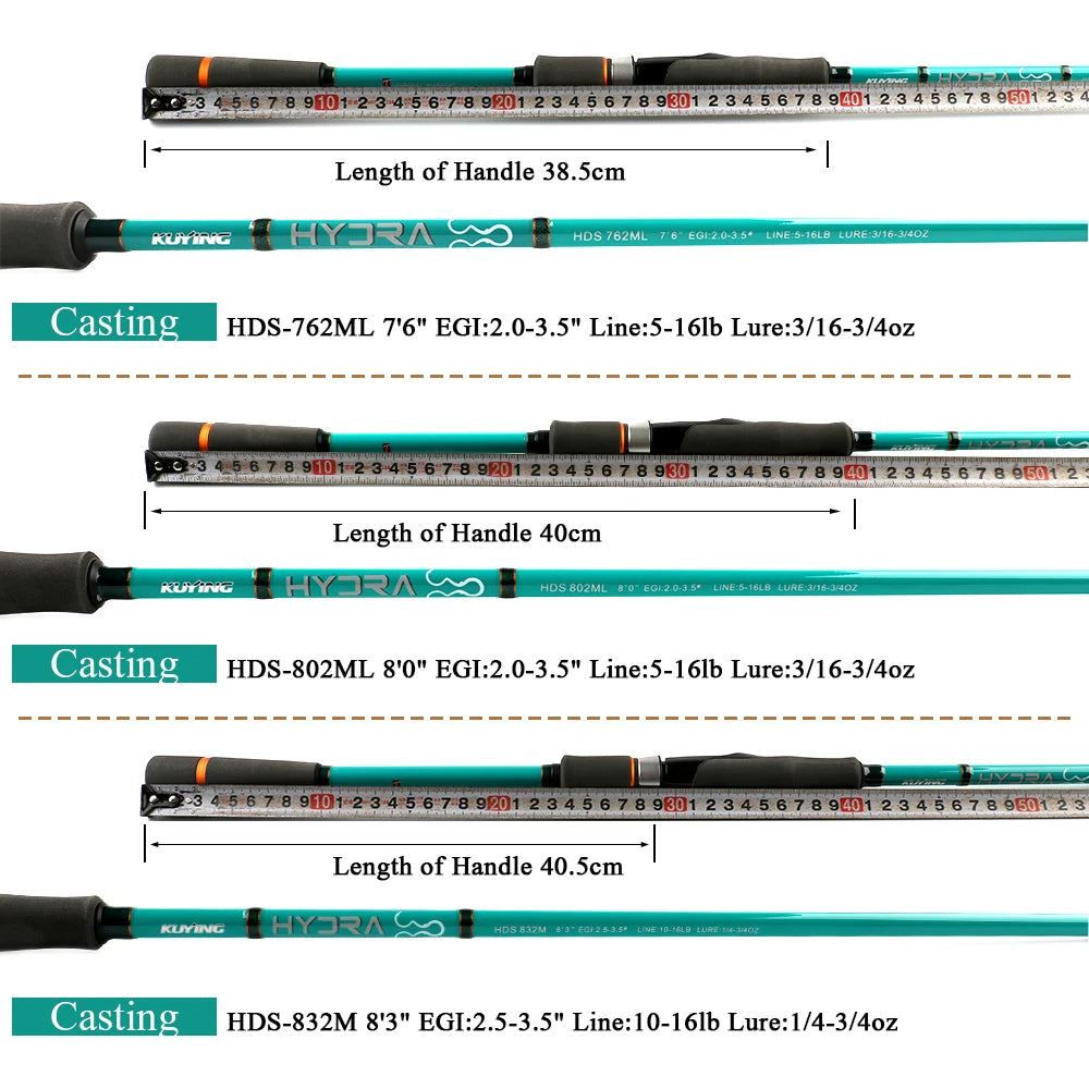 KUYING HYDRA 7'6'' 2.28m 8'0'' 2.4m 8'3'' 2.49m Spinning Medium Light Fishing Squid Rod FUJI Ring Seat Lure Carbon